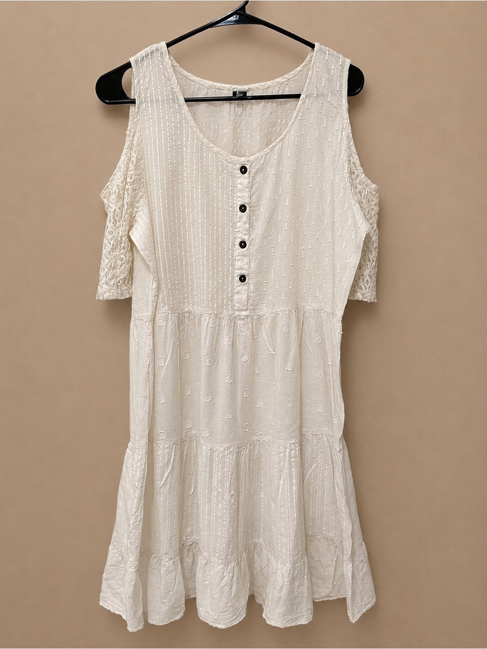 Sacred Threads Cream Cold-Shoulder Button-Front Tunic - Picture 1 of 2
